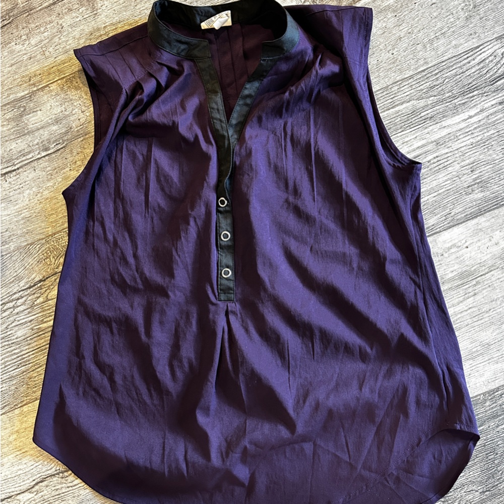 Purple Sleeveless Blouse with Black Trim